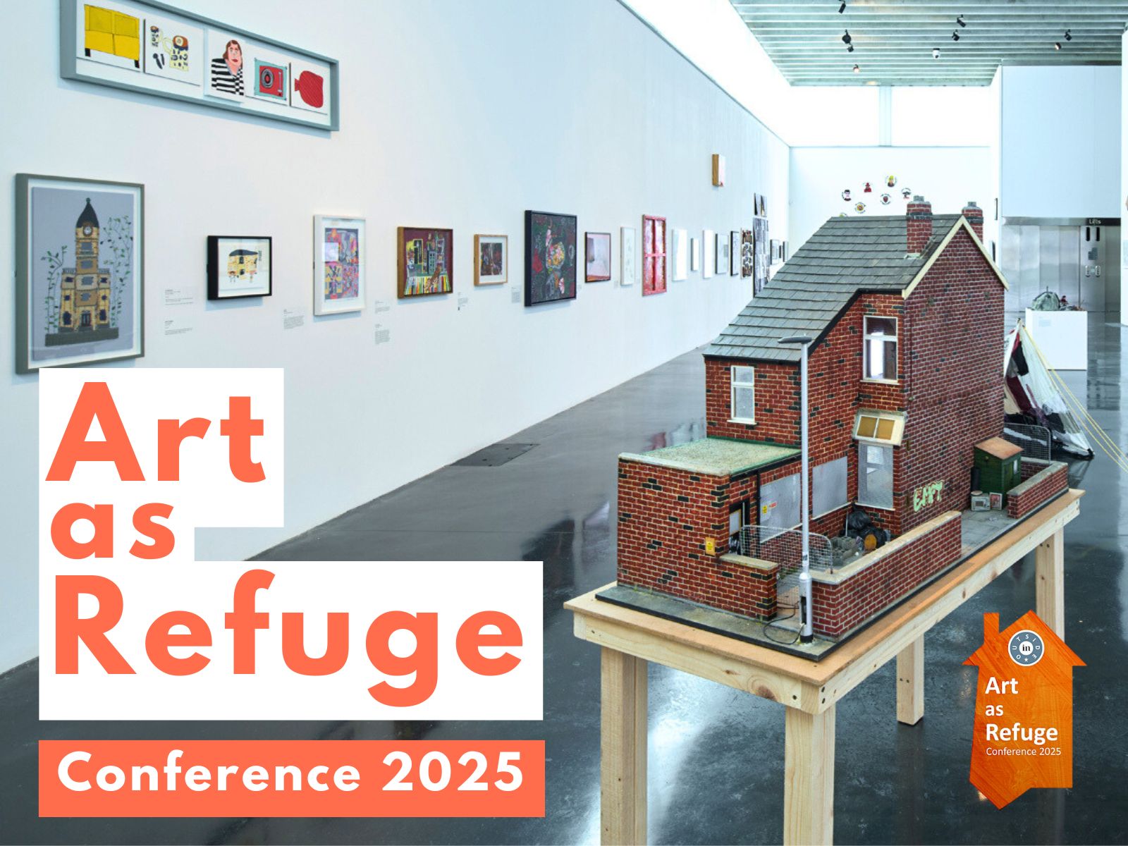 Flyer for Art as Refuge Conference showing Shelter exhibition at the Gallery
